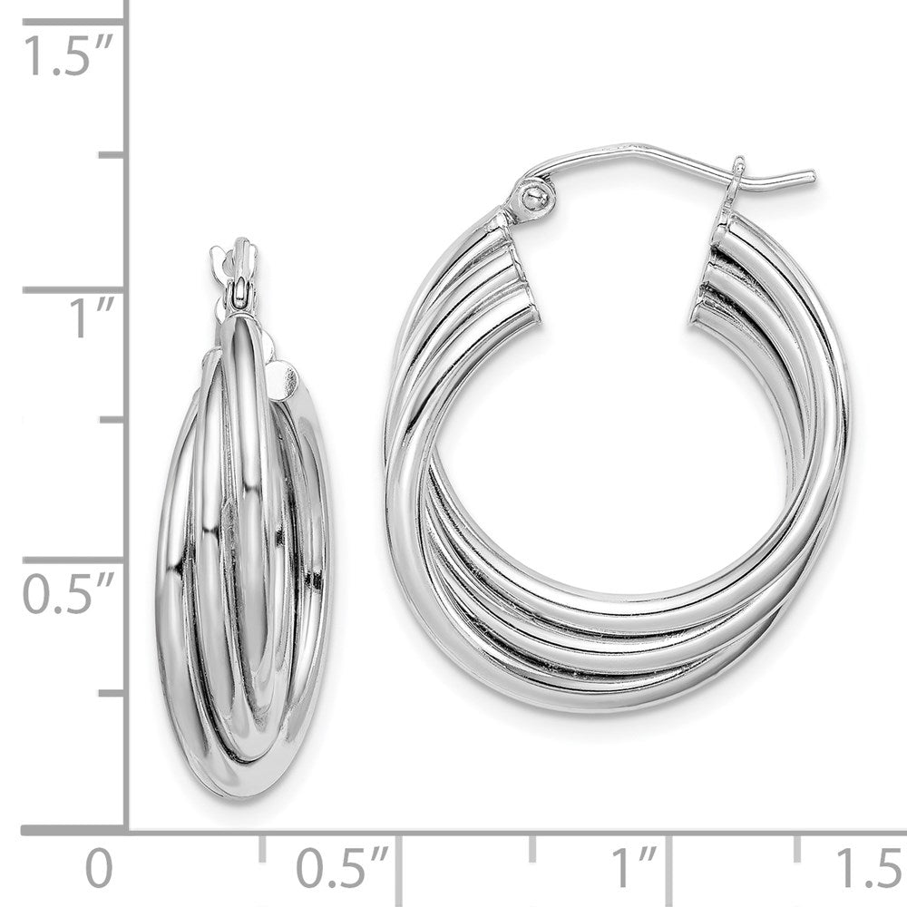 QE8401 Sterling Silver Rhodium-plated Triple Twisted Round Hoop Earrings