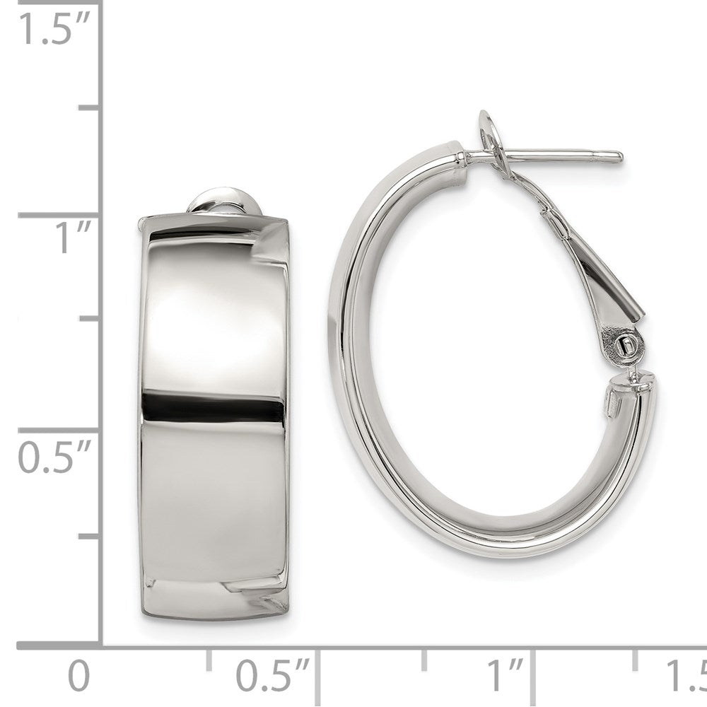 QE8419 Sterling Silver Rhod-pltd Polish 10mm Omega Back Oval Hoop Earrings