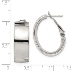 QE8419 Sterling Silver Rhod-pltd Polish 10mm Omega Back Oval Hoop Earrings