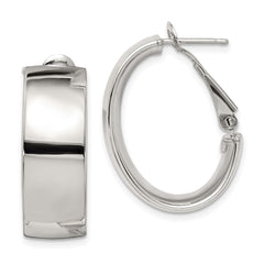 QE8419 Sterling Silver Rhod-pltd Polish 10mm Omega Back Oval Hoop Earrings