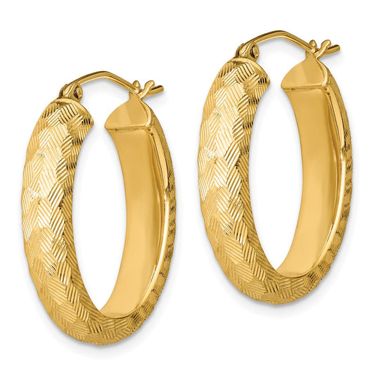 QE8428 Sterling Silver Gold-plated Textured 5mm Oval Hoop Earrings