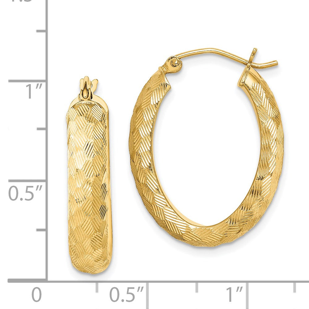 QE8428 Sterling Silver Gold-plated Textured 5mm Oval Hoop Earrings