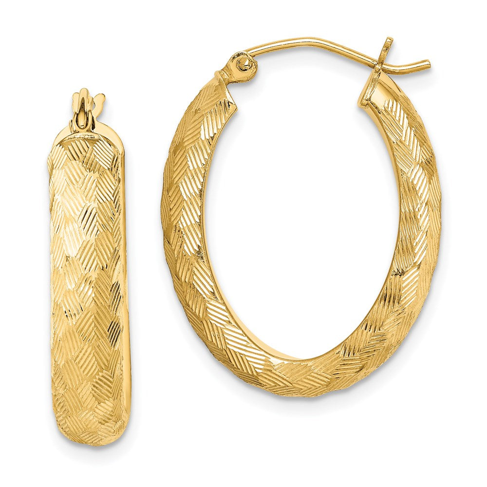 QE8428 Sterling Silver Gold-plated Textured 5mm Oval Hoop Earrings