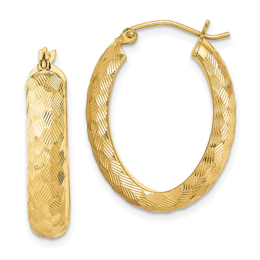 QE8428 Sterling Silver Gold-plated Textured 5mm Oval Hoop Earrings