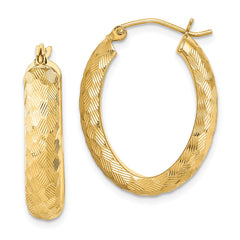 QE8428 Sterling Silver Gold-plated Textured 5mm Oval Hoop Earrings