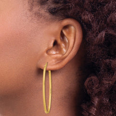 QE8434 Sterling Silver Gold-plated Square Tube 2.5mm Oval Hoop Earrings