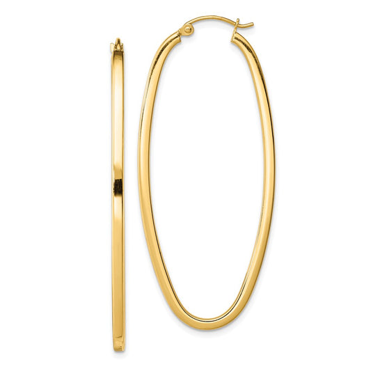 QE8434 Sterling Silver Gold-plated Square Tube 2.5mm Oval Hoop Earrings