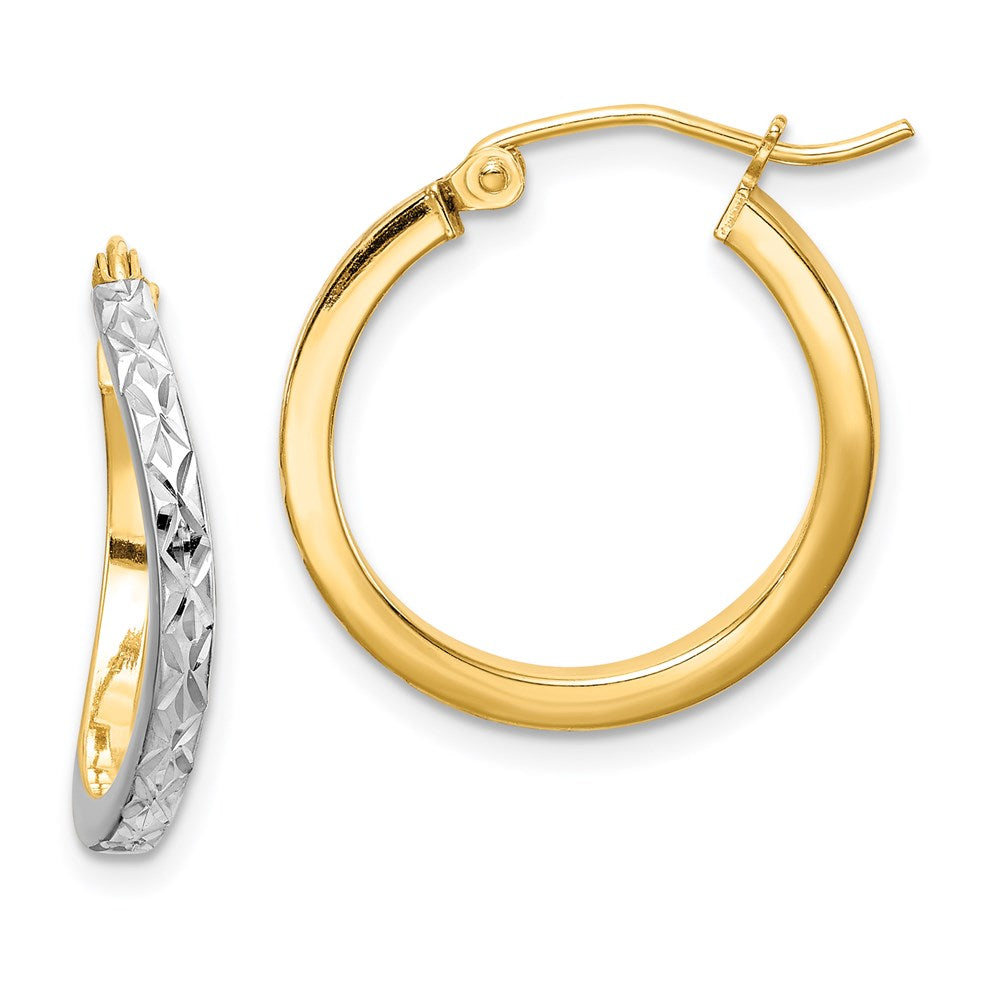 QE8437 Sterling Silver Rhod-plated Vermeil Diamond-cut 2.5mm Curved Hoop Earrings
