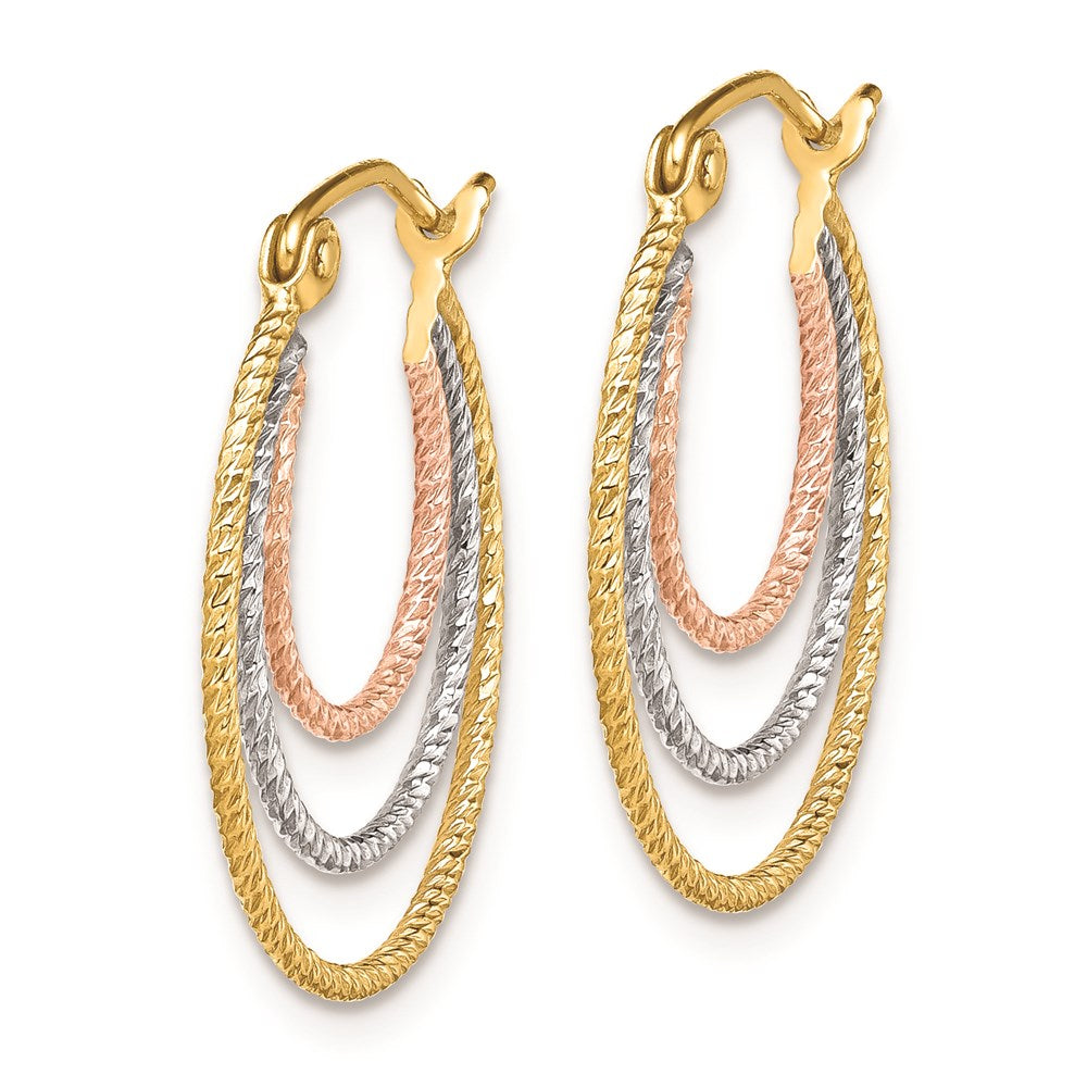 QE8438 Sterling Silver Rhod-plated Yellow/Rose Vermeil 1.5mm Triple Hoop Earrings