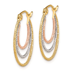 QE8438 Sterling Silver Rhod-plated Yellow/Rose Vermeil 1.5mm Triple Hoop Earrings