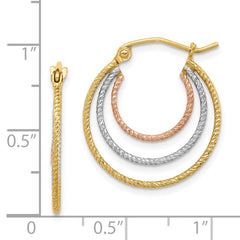 QE8438 Sterling Silver Rhod-plated Yellow/Rose Vermeil 1.5mm Triple Hoop Earrings