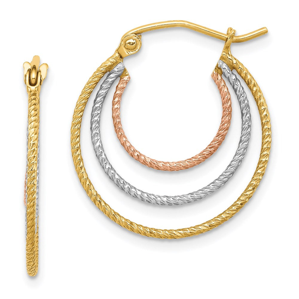 QE8438 Sterling Silver Rhod-plated Yellow/Rose Vermeil 1.5mm Triple Hoop Earrings