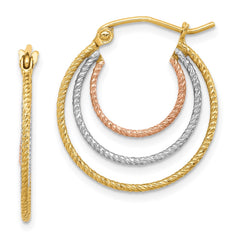 QE8438 Sterling Silver Rhod-plated Yellow/Rose Vermeil 1.5mm Triple Hoop Earrings
