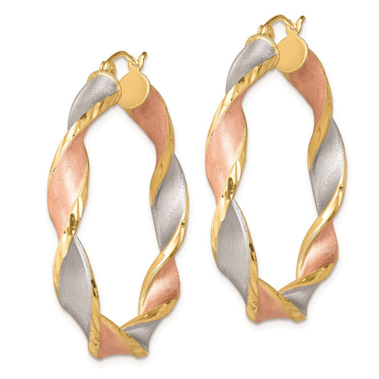 QE8443 Sterling Silver RH-Plated Yellow/Rose Vermeil D/C 5mmTwisted Hoop Earrings