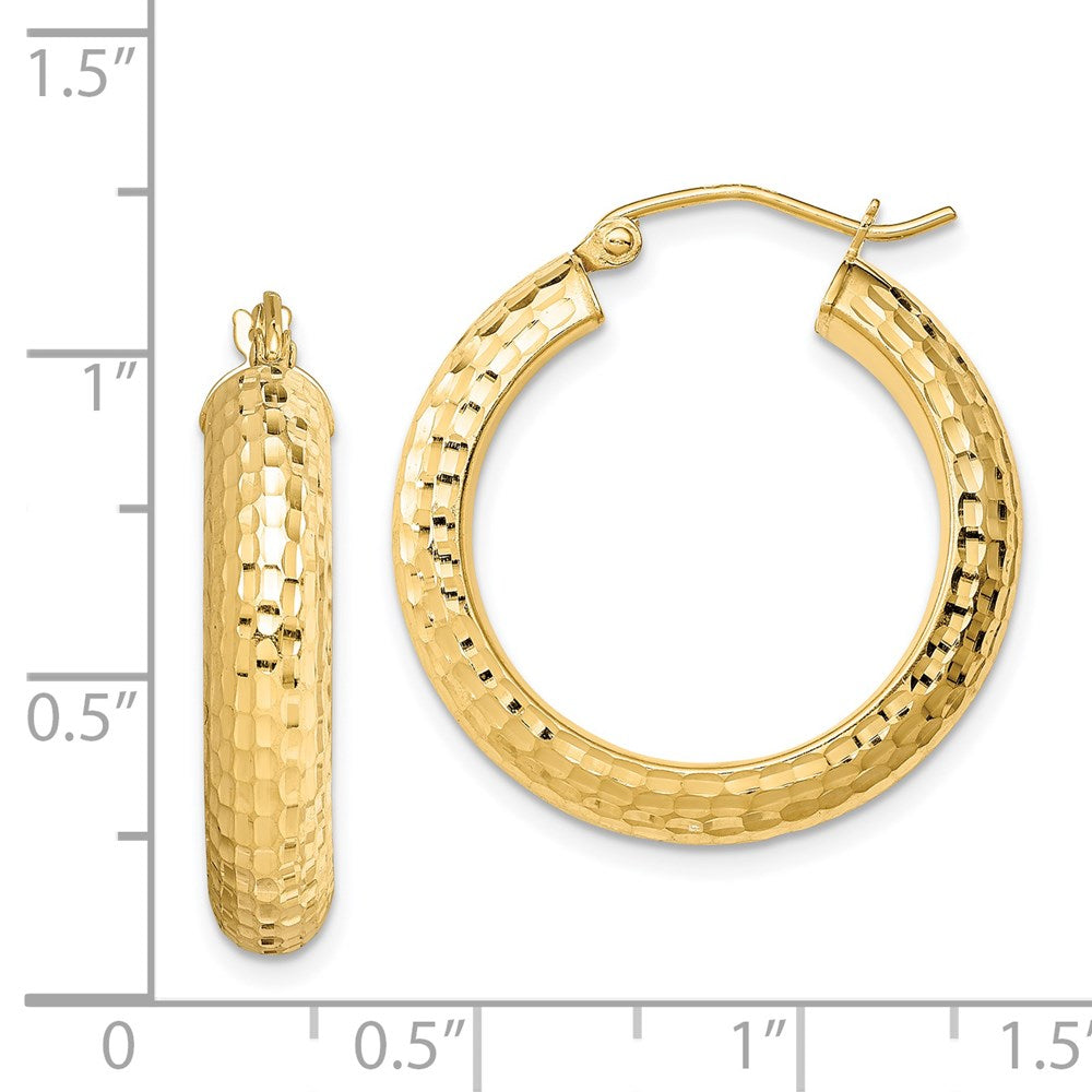 QE8451 Sterling Silver Gold-plated Diamond-cut 5x25mm Hoop Earrings