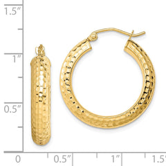 QE8451 Sterling Silver Gold-plated Diamond-cut 5x25mm Hoop Earrings