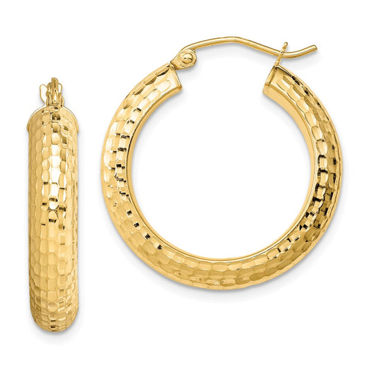 QE8451 Sterling Silver Gold-plated Diamond-cut 5x25mm Hoop Earrings