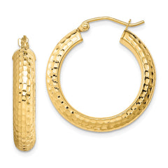 QE8451 Sterling Silver Gold-plated Diamond-cut 5x25mm Hoop Earrings