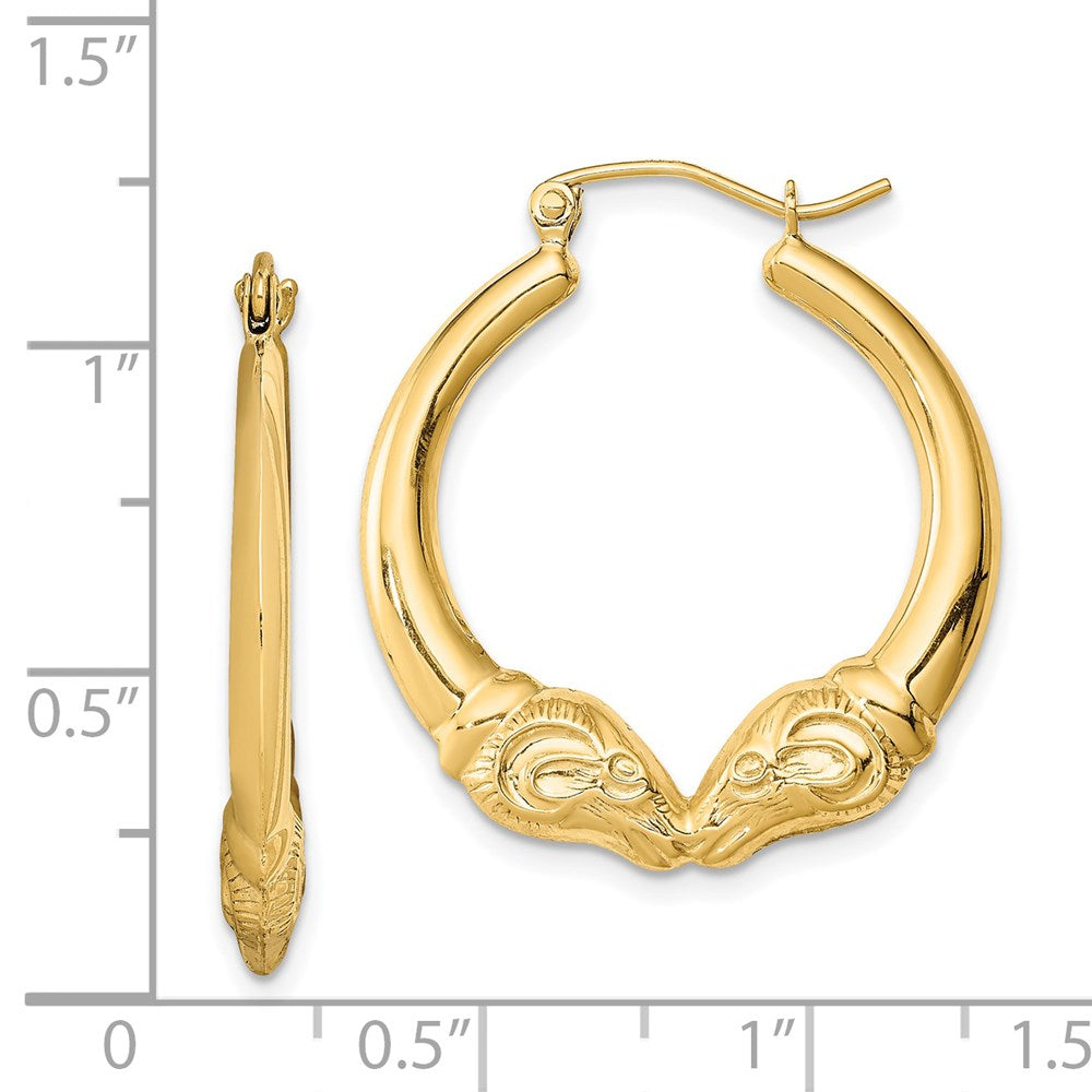 QE8452 Sterling Silver Gold Plated Hollow Rams Head Hoop Earrings