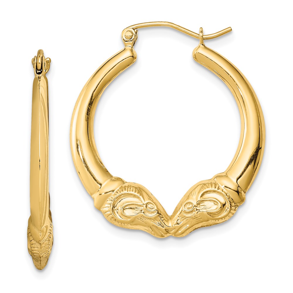 QE8452 Sterling Silver Gold Plated Hollow Rams Head Hoop Earrings