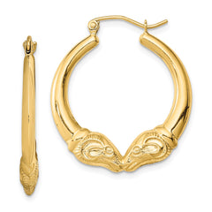 QE8452 Sterling Silver Gold Plated Hollow Rams Head Hoop Earrings