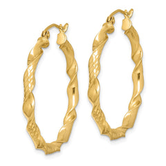 QE8454 Sterling Silver Gold-plated 3x30mm Diamond-cut Twisted Hoop Earrings