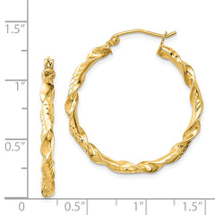 QE8454 Sterling Silver Gold-plated 3x30mm Diamond-cut Twisted Hoop Earrings
