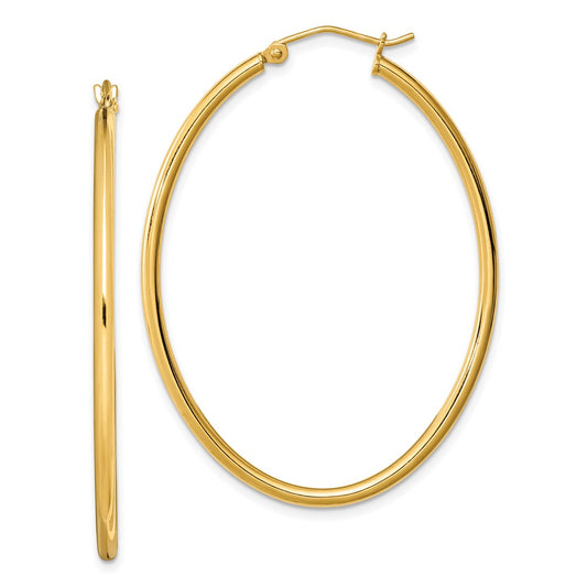QE8460 Sterling Silver Gold-plated Oval 2mm Hollow Hoop Earrings