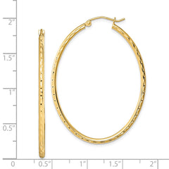 QE8461 Sterling Silver Gold-plated Textured 2mm Hollow Oval Hoop Earrings