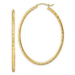 QE8461 Sterling Silver Gold-plated Textured 2mm Hollow Oval Hoop Earrings