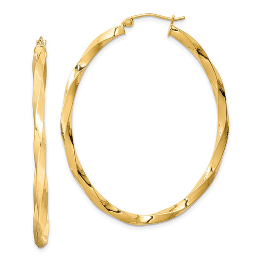 QE8462 Sterling Silver Gold-plated Twisted 4mm Oval Hoop Earrings