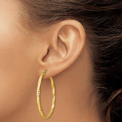 QE8463 Sterling Silver Gold-plated Diamond-cut Twist Satin 4mm Oval Hoop Earrings