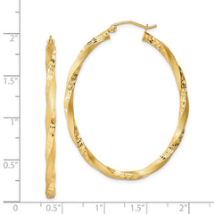 QE8463 Sterling Silver Gold-plated Diamond-cut Twist Satin 4mm Oval Hoop Earrings