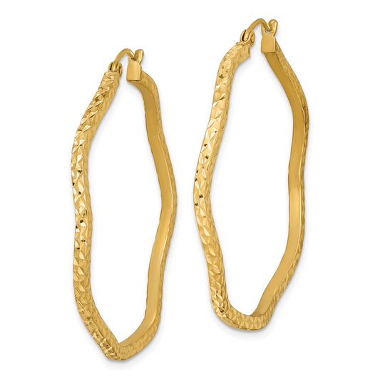 QE8464 Sterling Silver Gold-plated Diamond Cut 2mm Wavy Hoop Earrings
