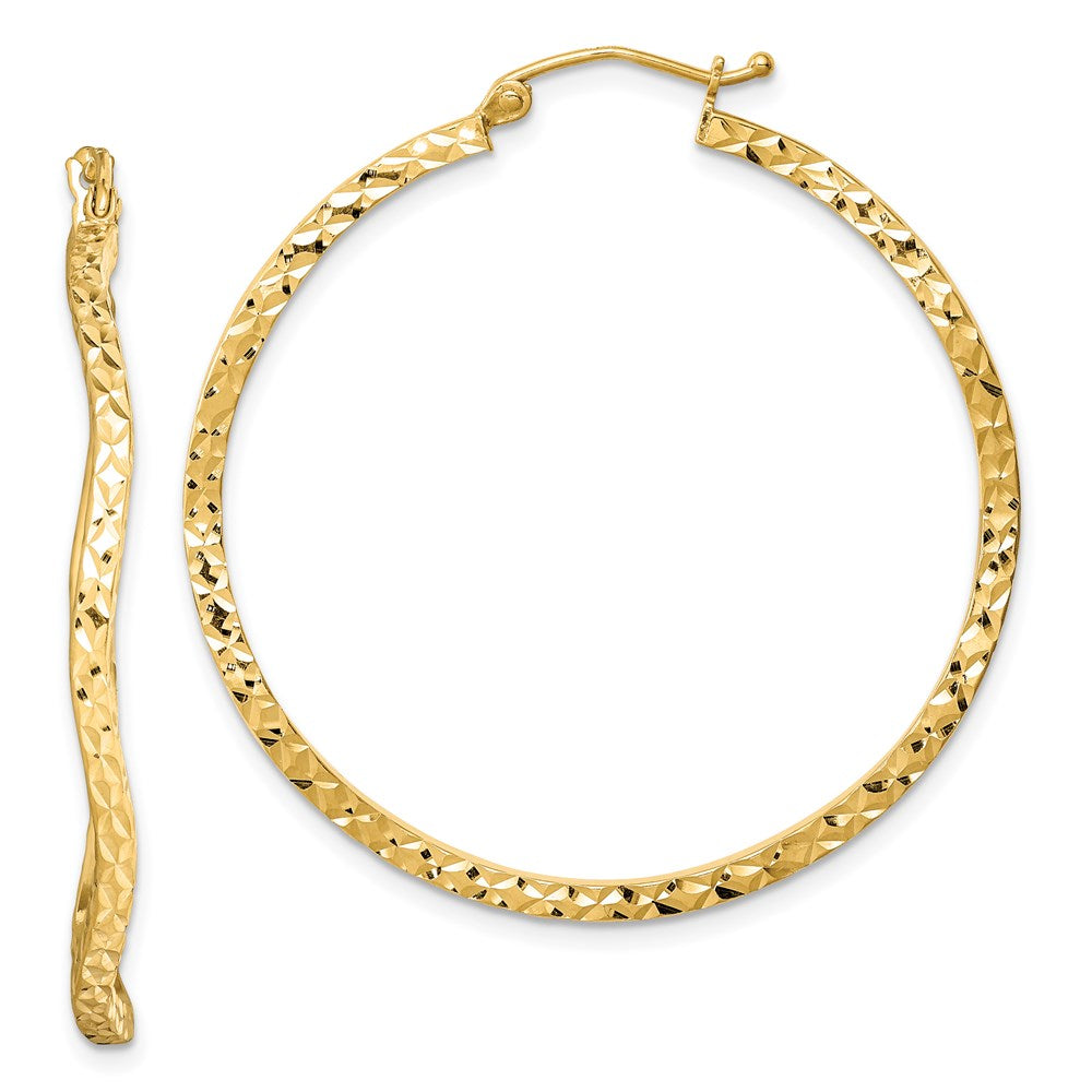 QE8464 Sterling Silver Gold-plated Diamond Cut 2mm Wavy Hoop Earrings