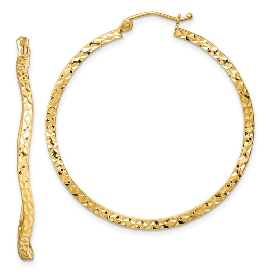 QE8464 Sterling Silver Gold-plated Diamond Cut 2mm Wavy Hoop Earrings