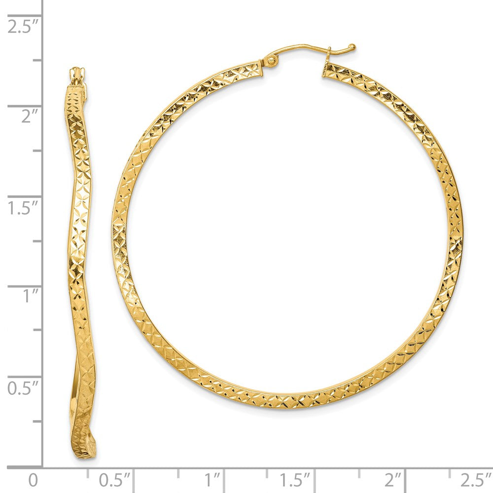 QE8465 Sterling Silver Gold-plated Diamond Cut 2mm Wavy Hoop Earrings