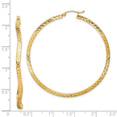 QE8465 Sterling Silver Gold-plated Diamond Cut 2mm Wavy Hoop Earrings