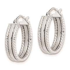 QE8471 Sterling Silver Rhodium Plated 5mm Textured Hoop Earrings