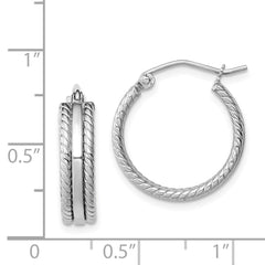 QE8471 Sterling Silver Rhodium Plated 5mm Textured Hoop Earrings