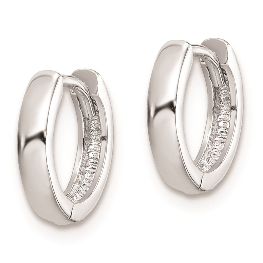 QE8490 Sterling Silver Rhodium Polished Hinged Hoop Earrings