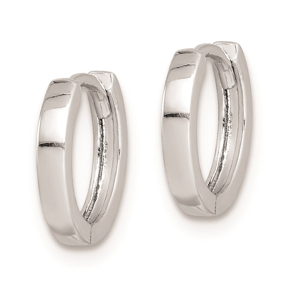 QE8491 Sterling Silver Rhodium Polished Hinged Hoop Earrings