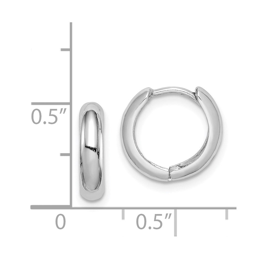 QE8492 Sterling Silver Rhodium Polished Hinged Hoop Earrings
