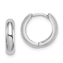 QE8492 Sterling Silver Rhodium Polished Hinged Hoop Earrings