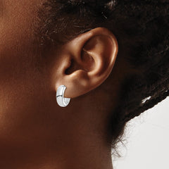 QE8493 Sterling Silver Rhodium Polished Hinged Hoop Earrings