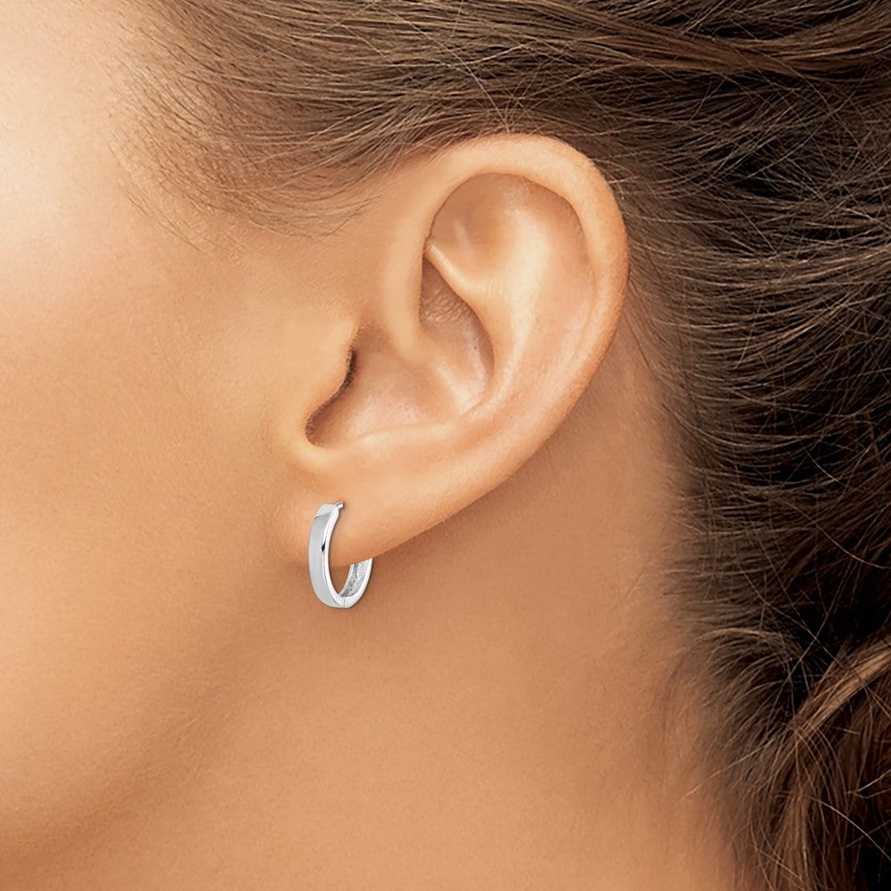QE8494 Sterling Silver Rhodium Polished Hinged Hoop Earrings