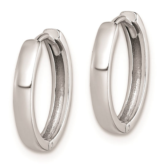 QE8496 Sterling Silver Rhodium Polished Hinged Hoop Earrings