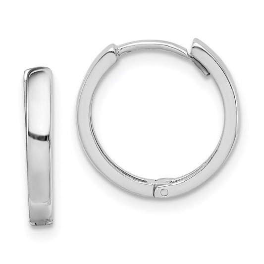 QE8496 Sterling Silver Rhodium Polished Hinged Hoop Earrings