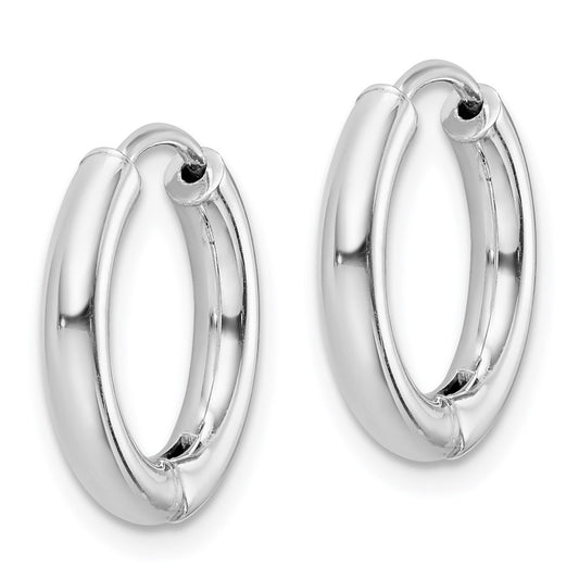 QE8498 Sterling Silver Rhodium-plated Polished Hollow Hinged Hoop Earrings