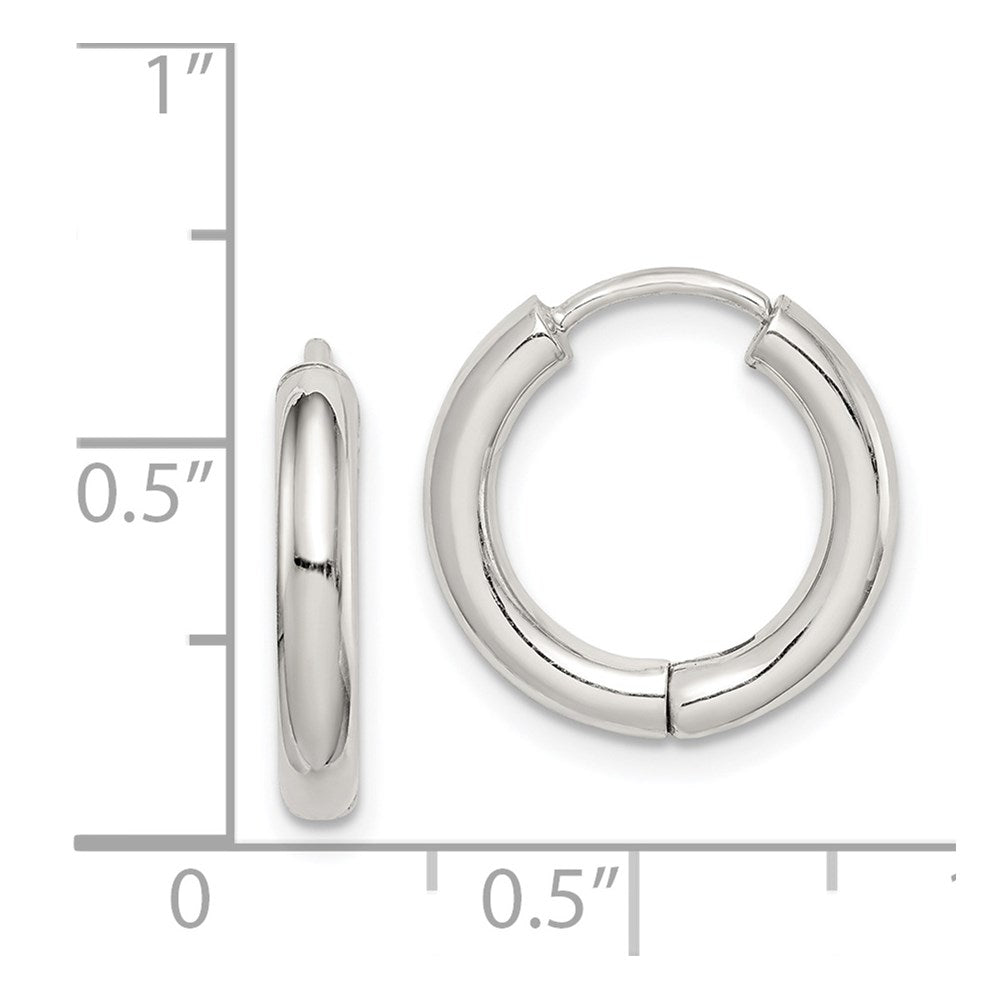 QE8498 Sterling Silver Rhodium-plated Polished Hollow Hinged Hoop Earrings